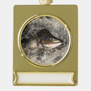 Jumping Salmon Gold Plated Banner Ornament