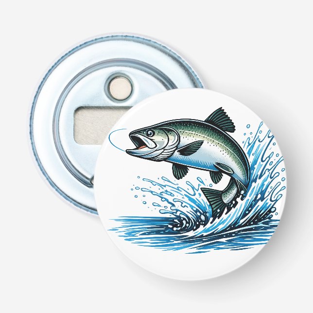 Jumping Salmon Splash Gift for Fisherman Art Bottle Opener (Front)