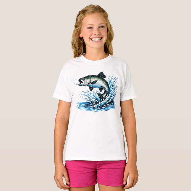Jumping Salmon Splash Gift for Fisherman Art T-Shirt (Front Full)