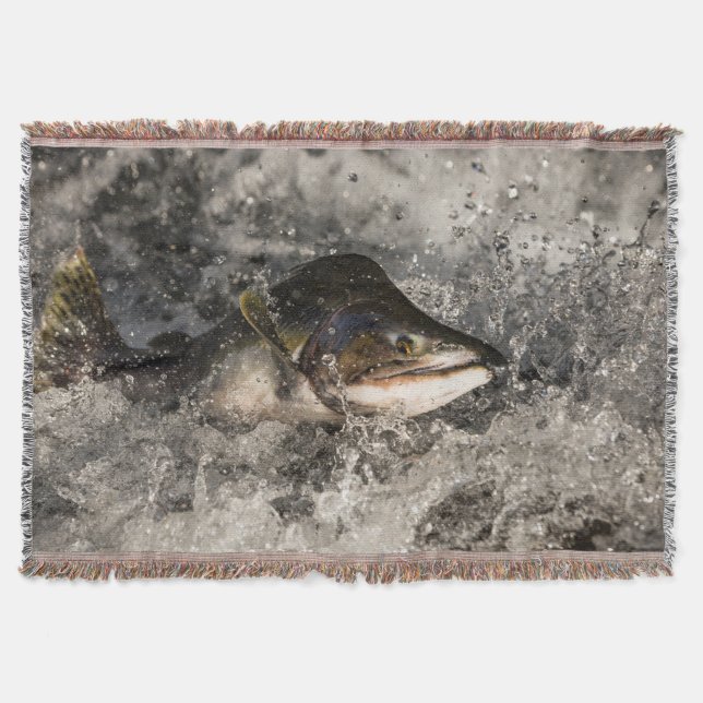 Jumping Salmon Throw Blanket (Front)