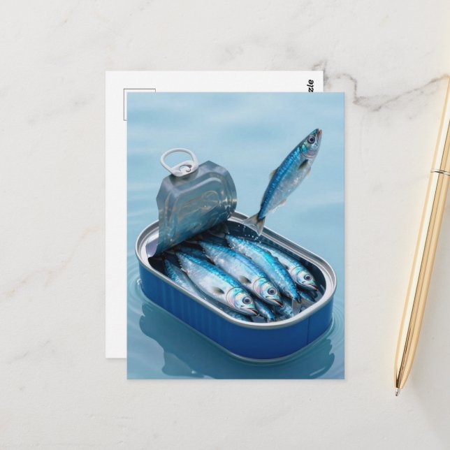 Jumping Sardines From Tin  Postcard (Front/Back In Situ)