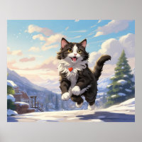 *~* Jumping Snow Kitty 5:4 Kitten Cat AP68 Tuxedo