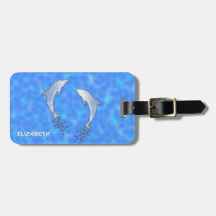 Jumping Sparkling Blue Dolphins With Bubbles Luggage Tag