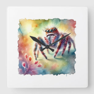 Jumping Spider 170624AREF114 - Watercolor Square Wall Clock