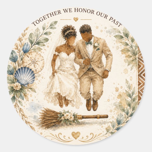 Jumping the Broom Wedding Sticker (Front)