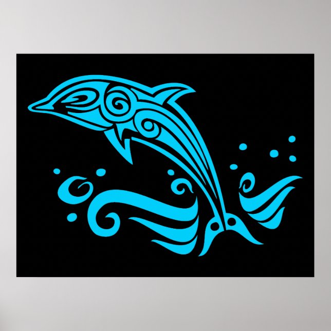 Jumping Tribal Blue Dolphin Poster (Front)