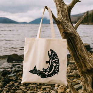 Jumping Trout Fish Silhouette Tote Bag