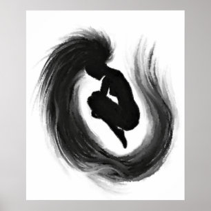 Jumping Woman Emotions Poster Black White Painting