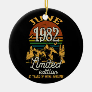 June 1982 Sunset 40 Years Old 40th Birthday Ceramic Tree Decoration