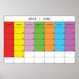 June 2025 colour days calendar planer poster