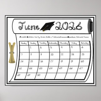 June 2026 School Graduation Fabric Font Bolt Month Poster