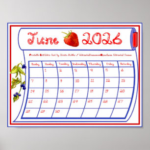 June 2026 Strawberry Blueberry Fabric Font Bolt Poster