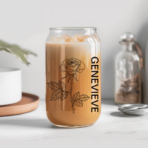 June Birth Flower Rose with Custom Name Can Glass