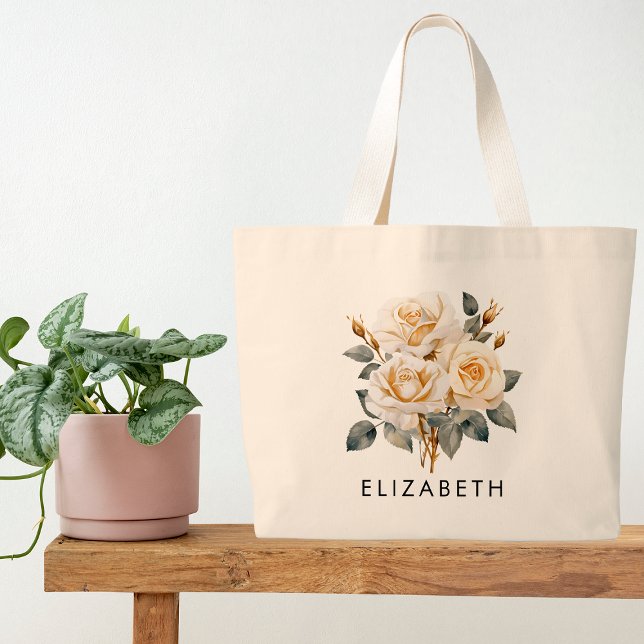 June Birth Month Flower Personalised Gift for Her Large Tote Bag (Creator Uploaded)