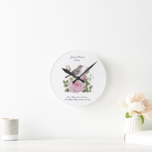 June Birth Month Flower Rose Elegant Birthday Round Clock