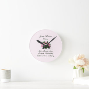 June Birth Month Flower Rose  Round Clock