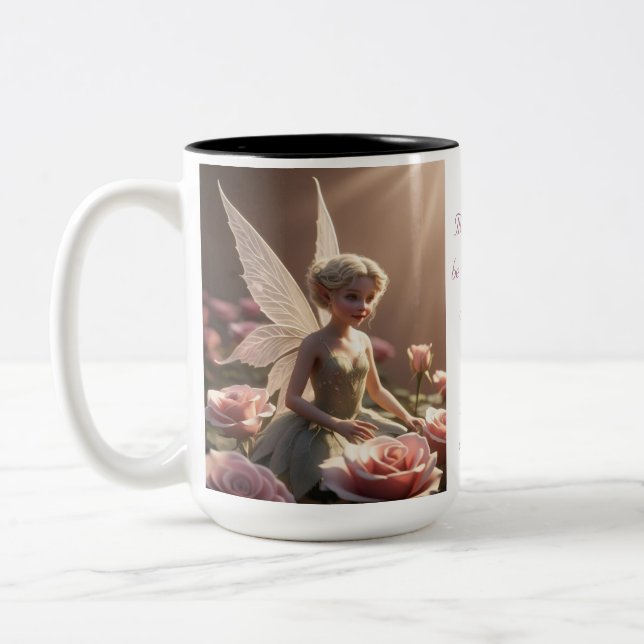 June Birth Month - Rose Flower Fairy - Two-Tone Coffee Mug (Left)