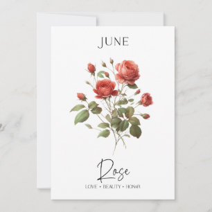 June Birthday Birth Month Flower Rose Holiday Card
