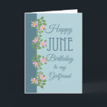 June Birthday Card, Girlfriend: Dogroses on Blue Card<br><div class="desc">A pretty June Birthday Card for a Friend,  with a border of pink Dogroses on a two-tone blue background; part of the Posh & Painterly "Rosy Posy" collection.</div>
