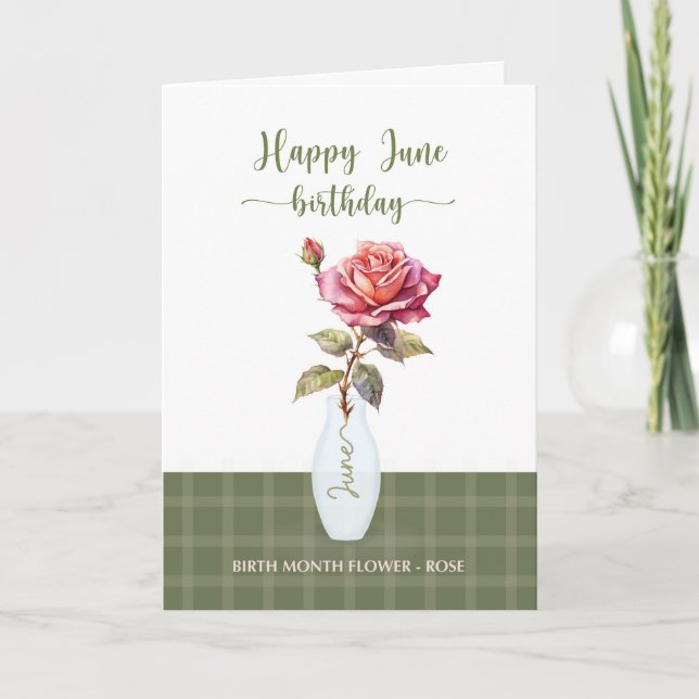 June Birthday Rose Birth Month Flower Violet Card (Front)