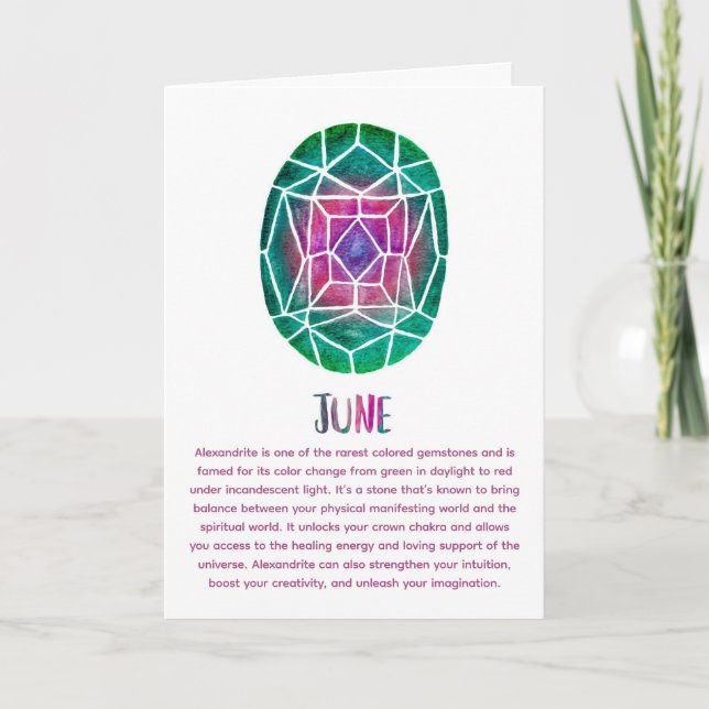 June Birthstone Alexandrite Birthday Watercolor Card (Front)