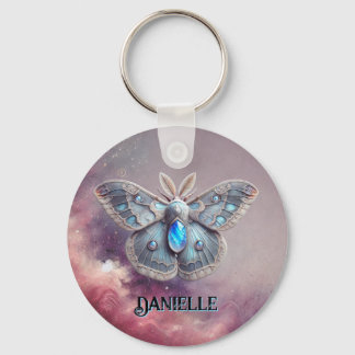 June Birthstone Keychain - Moonstone Moth Design