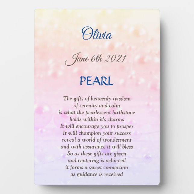 June Birthstone Pearl Tabletop Plaque with Easel (Front)