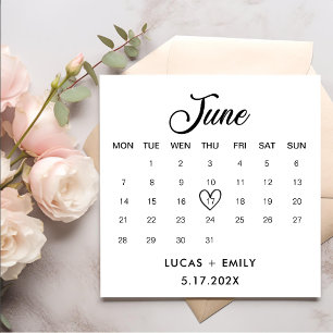 June Calendar Dark Black Wedding Napkin