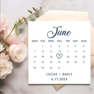 June Calendar Dark Blue Wedding Napkin
