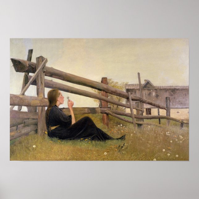 June. Girl Blowing Dandelion Seeds, 1899 Poster (Front)