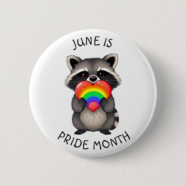 June is Pride Month | Cute Racoon with Rainbow   6 Cm Round Badge (Front)