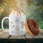 June Rose and Honeysuckle Birthday Keepsake Coffee Mug<br><div class="desc">June actually has two flowers and three gemstones in celebration of birthdays for this month: flowers -- honeysuckle and rose; gemstones -- moonstone, alexandrite and pearl. This design features all. This design features details in white and moonstone blue with alexandrite on a black background. We have paired it with a...</div>