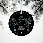 June Rose and Honeysuckle Birthday Keepsake Metal Tree Decoration<br><div class="desc">June actually has two flowers and three gemstones in celebration of birthdays for this month: flowers -- honeysuckle and rose; gemstones -- moonstone, alexandrite and pearl. This design features all. This design features details in white and moonstone blue with alexandrite on a black background. We have paired it with a...</div>