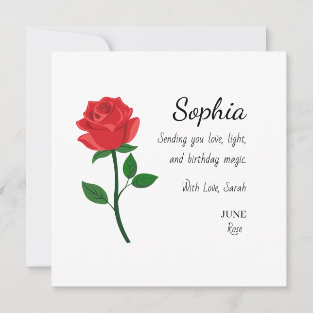 June Rose Personalised Birthday Card (Front)