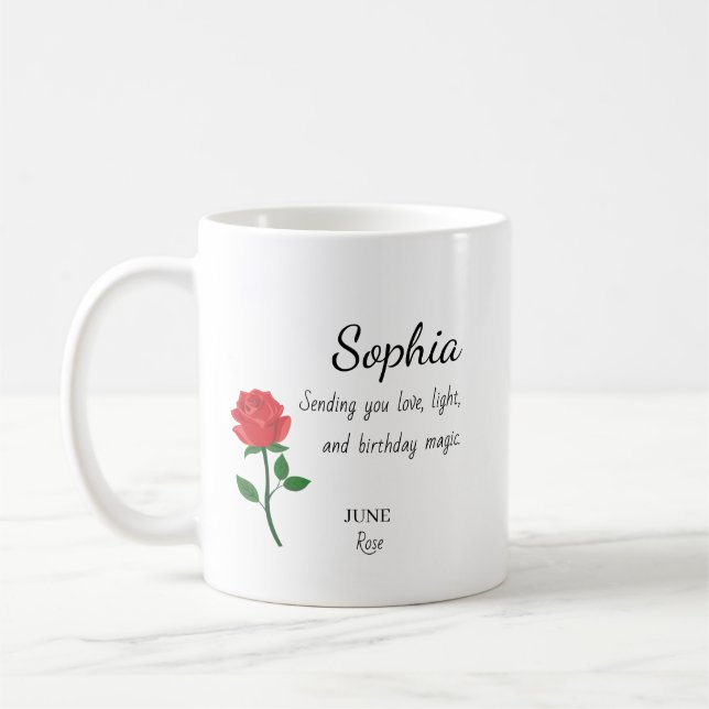 June Rose Personalised Birthday Coffee Mug (Left)