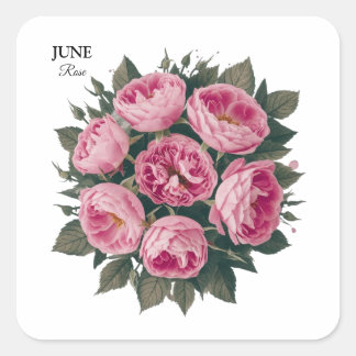 June Rose: Personalized Birthday Bloom Square Sticker
