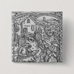 June, sheep shearing, Gemini 15 Cm Square Badge