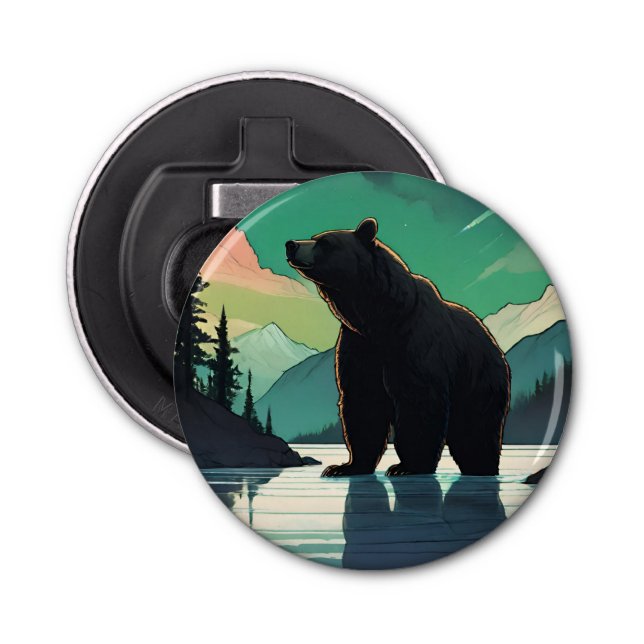 Juneau Alaska grizzly bear aurora northern lights  Bottle Opener (Front)