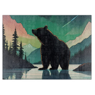 Juneau Alaska grizzly bear aurora northern lights Cutting Board