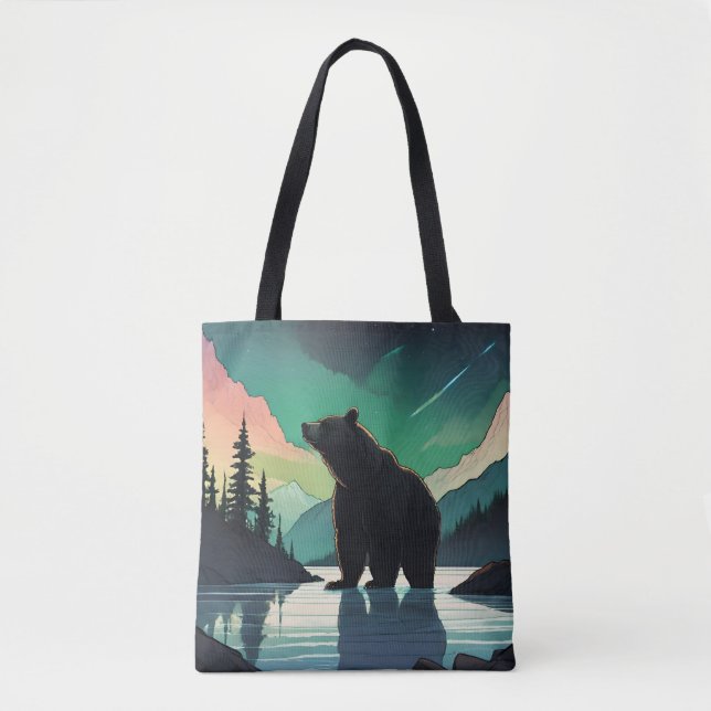 Juneau Alaska grizzly bear aurora northern lights  Tote Bag (Front)