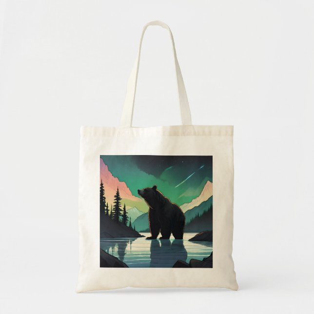 Juneau Alaska grizzly bear aurora northern lights  Tote Bag (Front)