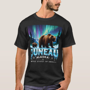 Juneau Alaska Grizzly Bear Northern Lights Summer T-Shirt