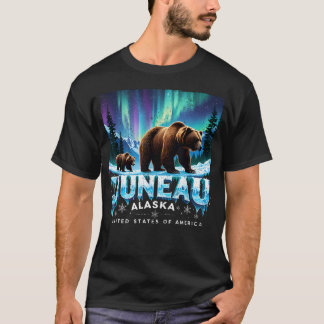 Juneau Alaska Grizzly Bear Northern Lights Summer T-Shirt