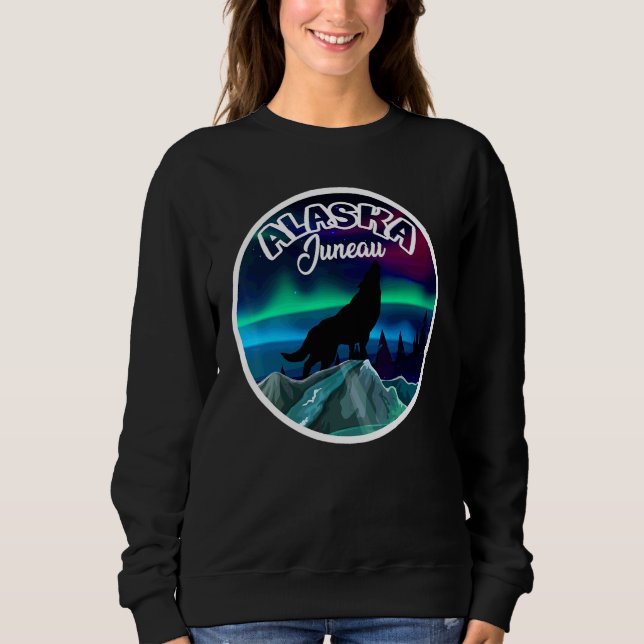 Juneau Alaska Northern Lights Wolf Sweatshirt (Front)