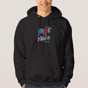 Juneau Alaska Usa Colourful Moose Art Vacation Sou Hoodie