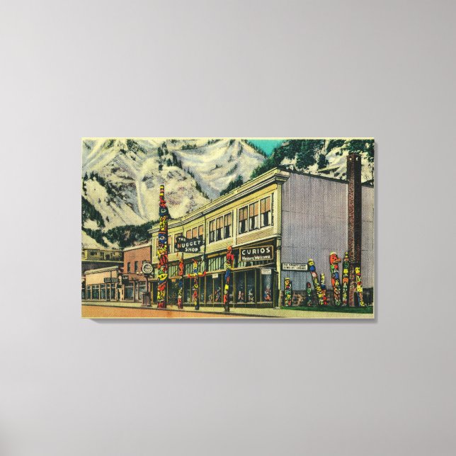 Juneau, Alaska View of Old Witch Totem and Nugge Canvas Print (Front)