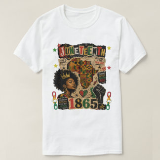 Juneteenth 1865 Black Afro Queen African kente map T-Shirt