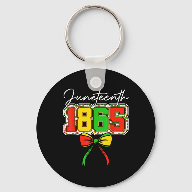 Juneteenth 1865 Coquette Bow Leopard Black History Key Ring (Front)