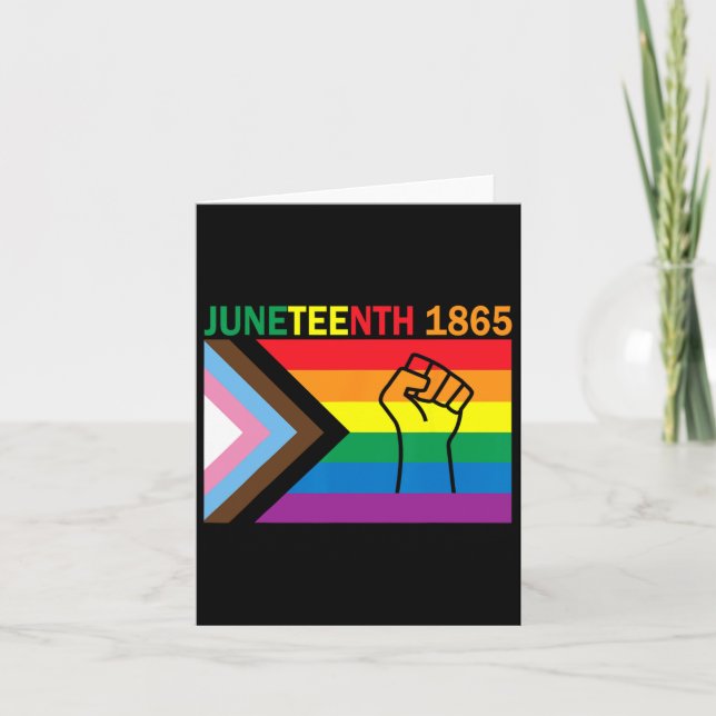 Juneteenth 1865 Fist Rainbow Flag Gay Pride Month  Card (Front)