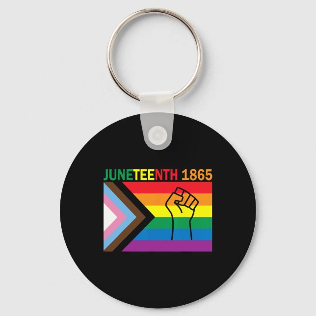 Juneteenth 1865 Fist Rainbow Flag Gay Pride Month  Key Ring (Front)